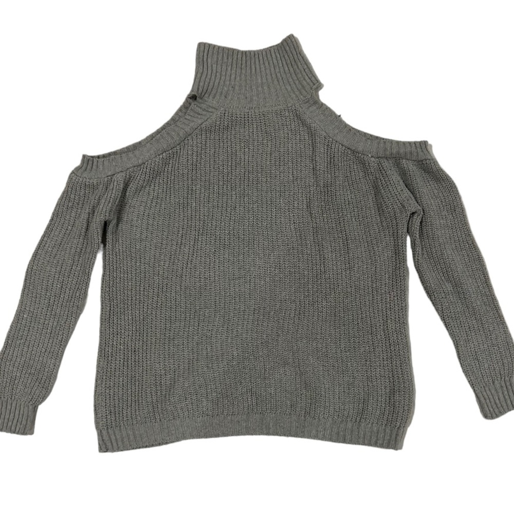 Turtle Neck Ribbed off the shoulder gray sweater